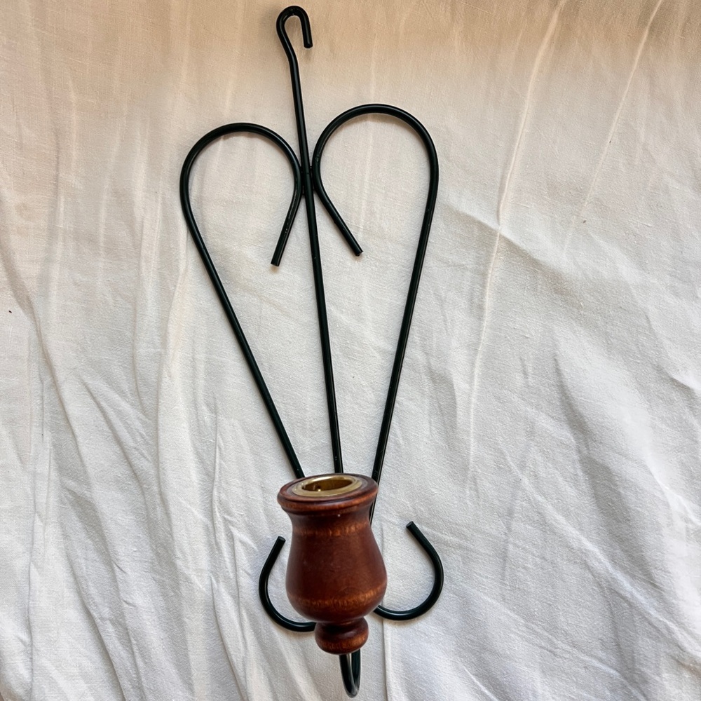 Vintage Rustic Wood & Metal Heart Taper Candle Holder Wall Sconce 14” Tall